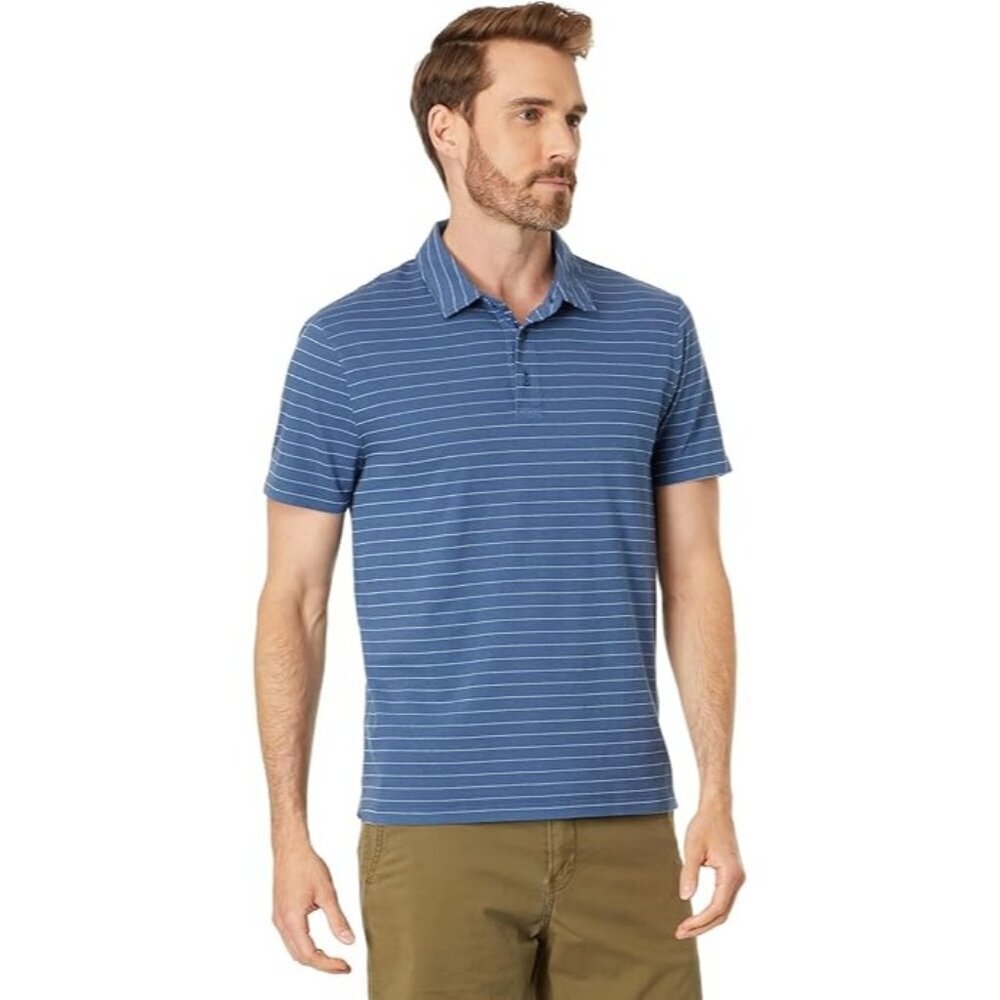 Vince Garment Dye Fleck Stripe Polo Shirt Mens Size XL Blue Classic Cotton Work